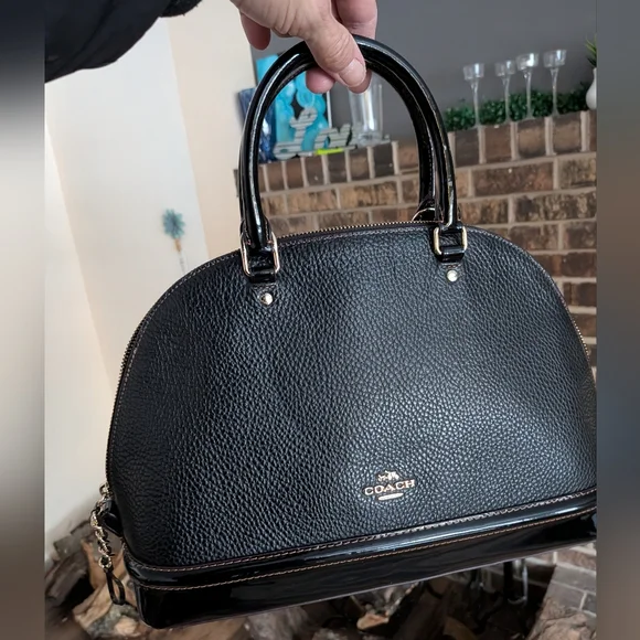 Coach Black Pebbled Leather & Patent Sierra Satchel Bag - Picture 1 of 15